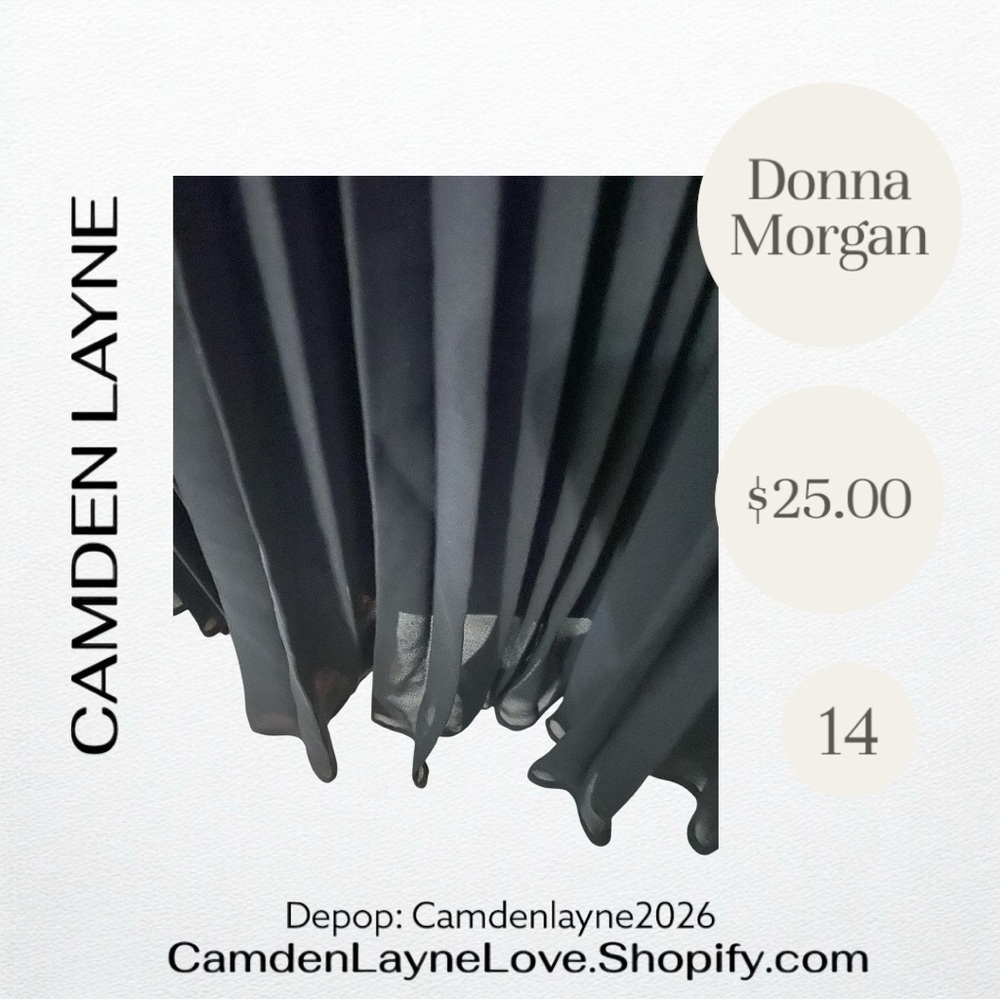 Donna Morgan Elegant Black Pleated Midi Dress - Picture 6 of 6